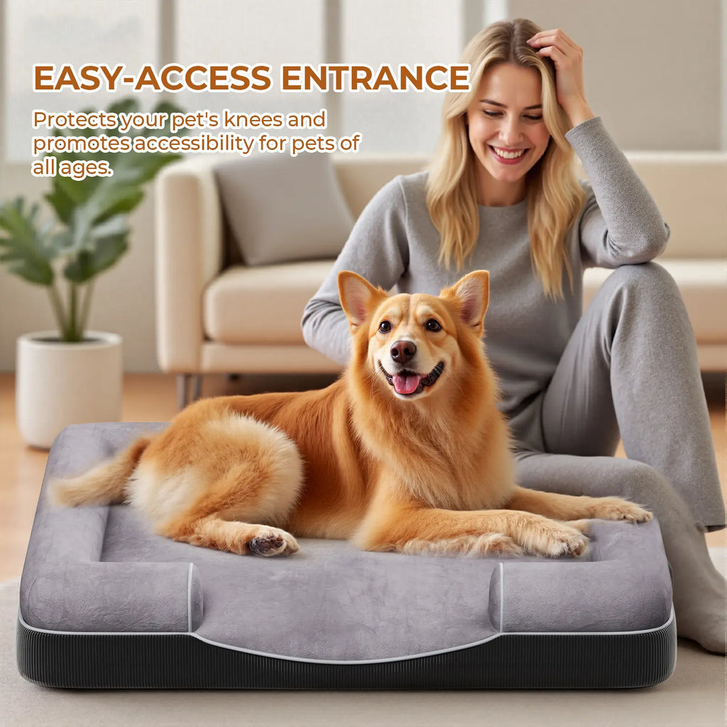 Flycity Large Orthopedic Dog Bed - Waterproof and Comfortable Pet Sofa with Washable Detachable Cover and Anti-Slip Bottom - Gray, 33 Inches (Approx. 83 cm)