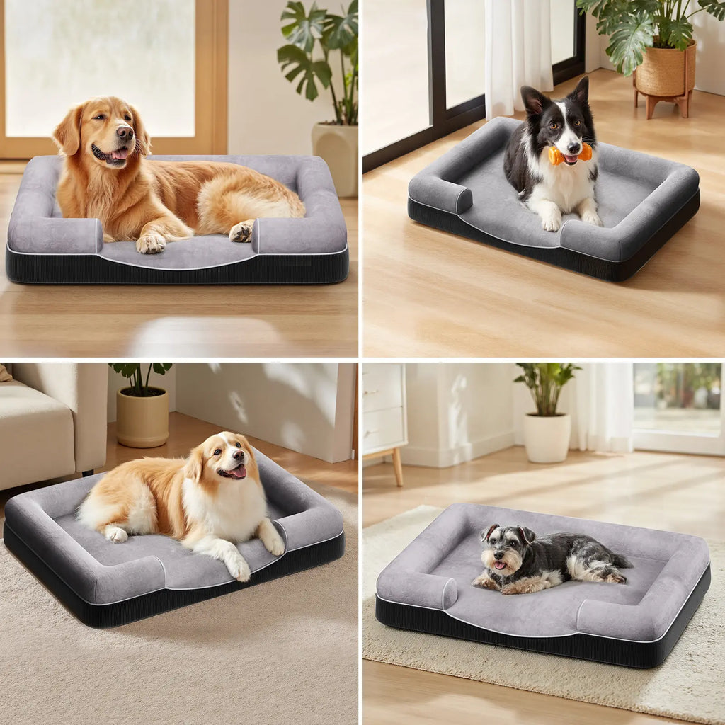 Flycity Large Orthopedic Dog Bed - Waterproof and Comfortable Pet Sofa with Washable Detachable Cover and Anti-Slip Bottom - Gray, 33 Inches (Approx. 83 cm)