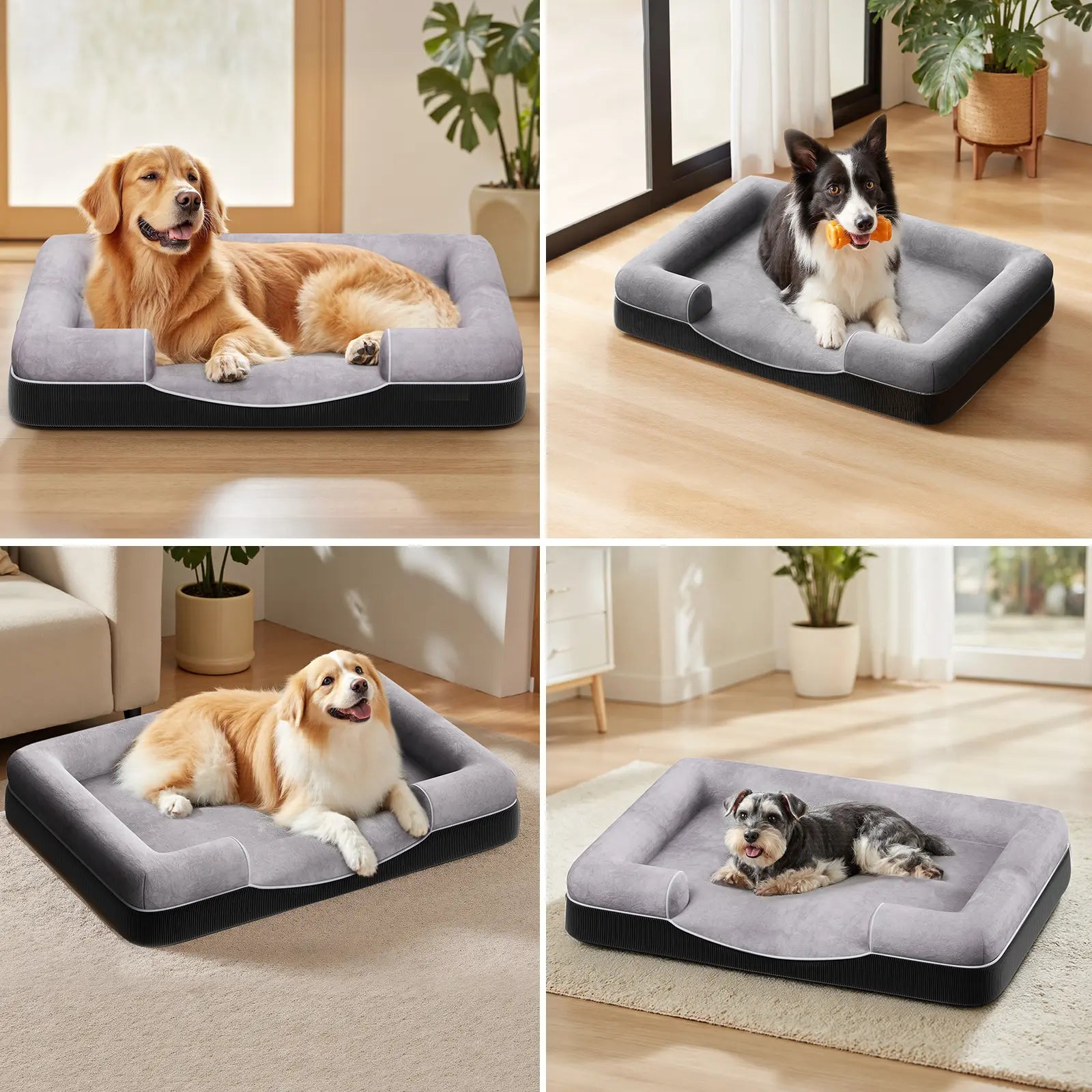 Flycity Large Orthopedic Dog Bed - Waterproof and Comfortable Pet Sofa with Washable Detachable Cover and Anti-Slip Bottom - Gray, 33 Inches (Approx. 83 cm)