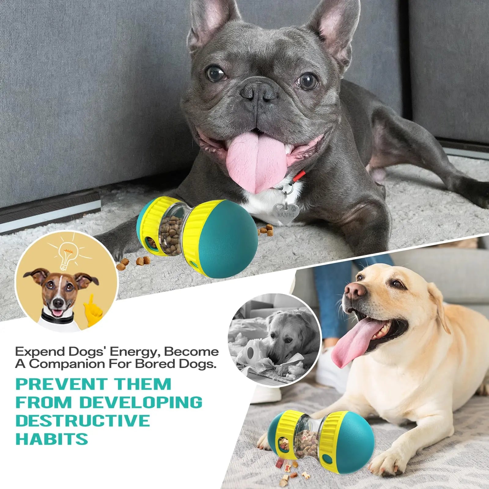 Interactive Dog Puzzle Toy - Adjustable Treat Dispensing Slow Feeder Ball - Durable Food-Grade ABS Material for Safe & Healthy Feeding