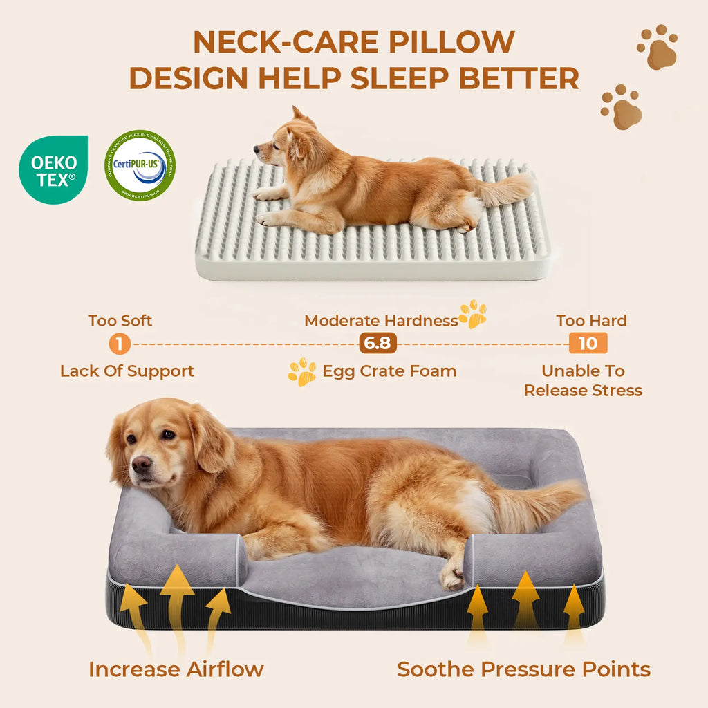 Flycity Large Orthopedic Dog Bed - Waterproof and Comfortable Pet Sofa with Washable Detachable Cover and Anti-Slip Bottom - Gray, 33 Inches (Approx. 83 cm)